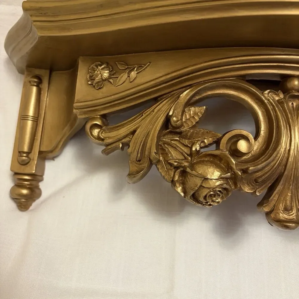 Dart Syroco Vintage Gold Toned Resin Roses Shelf Homco Decor Plastic
